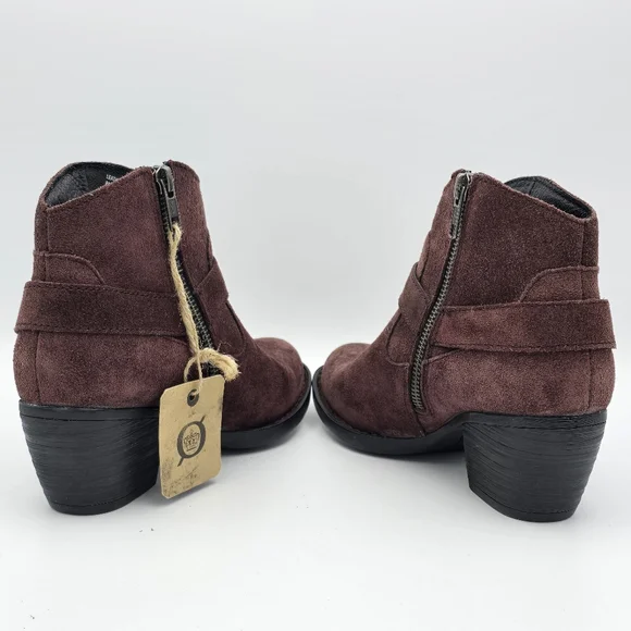 NWT Born Carmel Harness Suede Ankle Booties, Burgundy/Wine, Women's Size 6 - Picture 8 of 16
